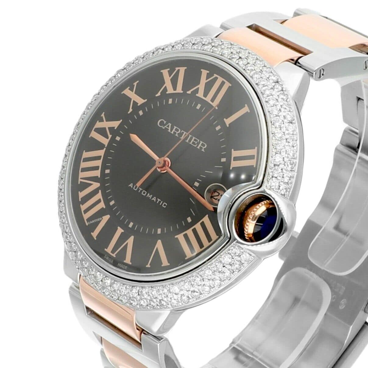 Cartier Ballon Bleu W6920032 42mm Steel Rose Gold Chocolate Dial Mens Watch