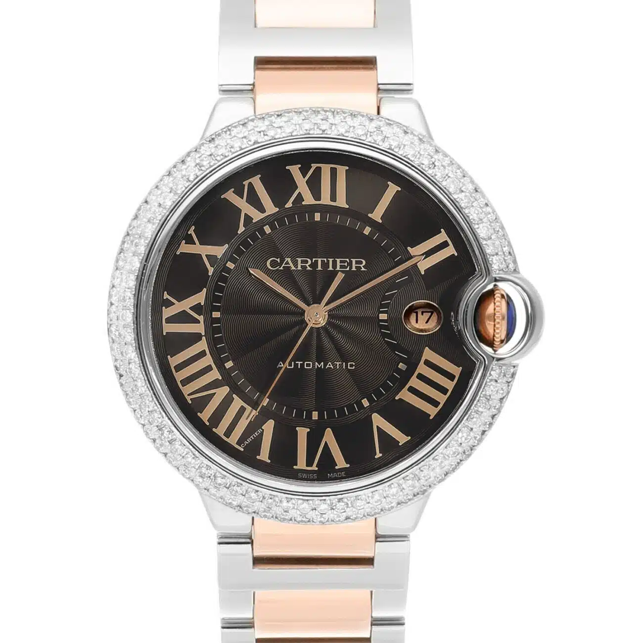 Cartier Ballon Bleu W6920032 42mm Steel Rose Gold Chocolate Dial Mens Watch