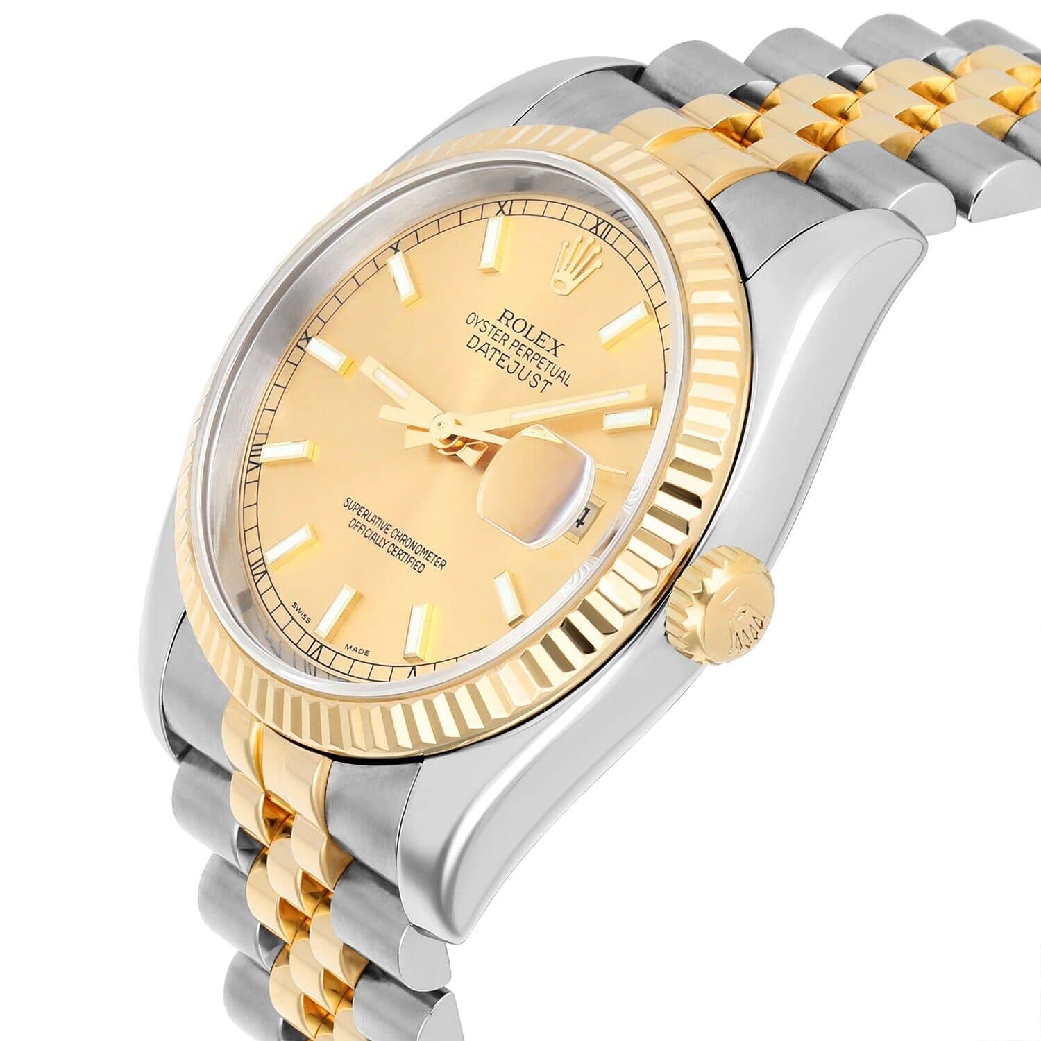 Rolex Datejust 36 Gold & Steel 116233-0151 Watch Champagne Index Dial Jubilee Watch