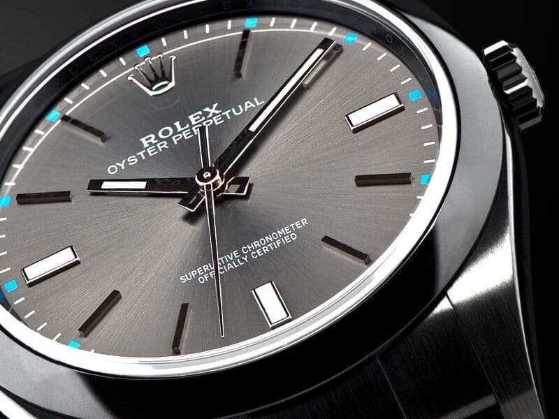 Rolex Oyster Perpetual Grey Dial Black PVD/DLC Coated Stainless Steel Watch 114300