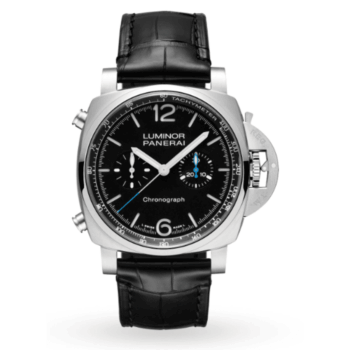 Panerai Luminor Chrono PAM01109 Brushed Steel with Black Leather Watch Black Dial 2024