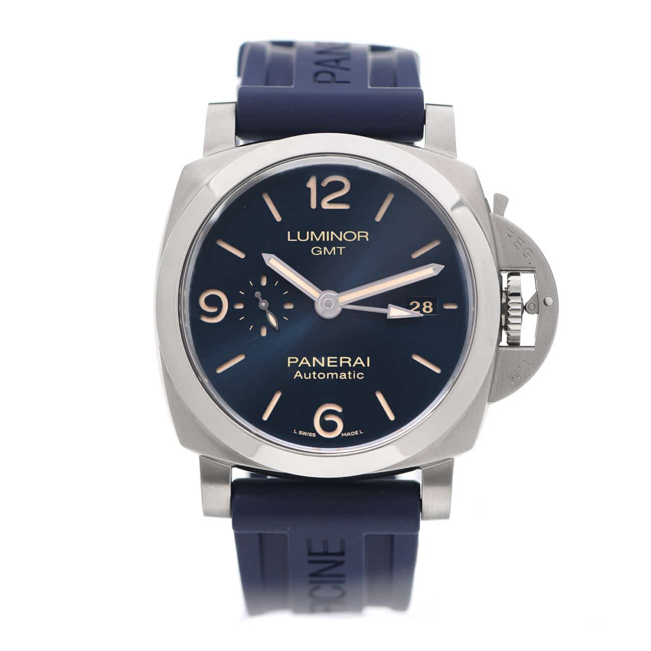 Panerai Luminor GMT Stainless Steel With Blue Leather Watch PAM01033	NEVER WORN 2020