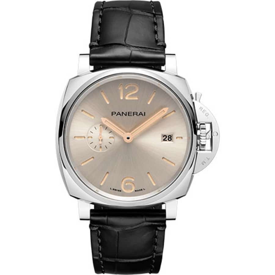 Panerai Luminor Due 42mm Stainless Steel With Black Leather Watch Silver Dial PAM01249