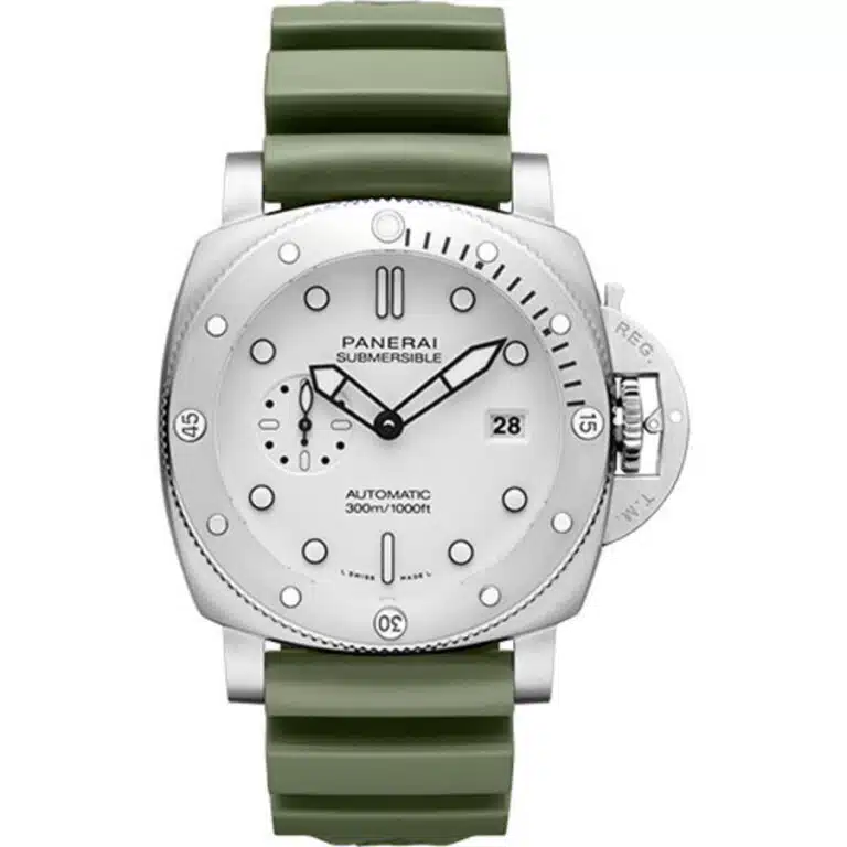 Panerai Luminor Submersible 44mm Stainless Steel With Green Rubber Watch White Dial PAM01226