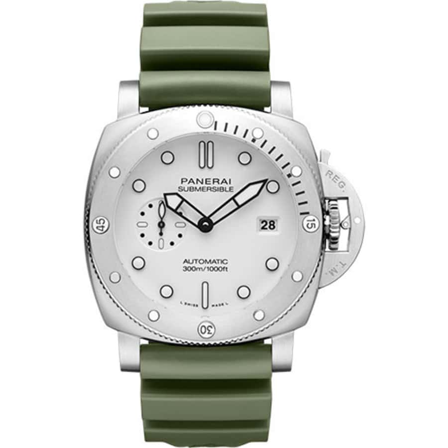 Panerai Luminor Submersible 44mm Stainless Steel With Green Rubber Watch White Dial PAM01226