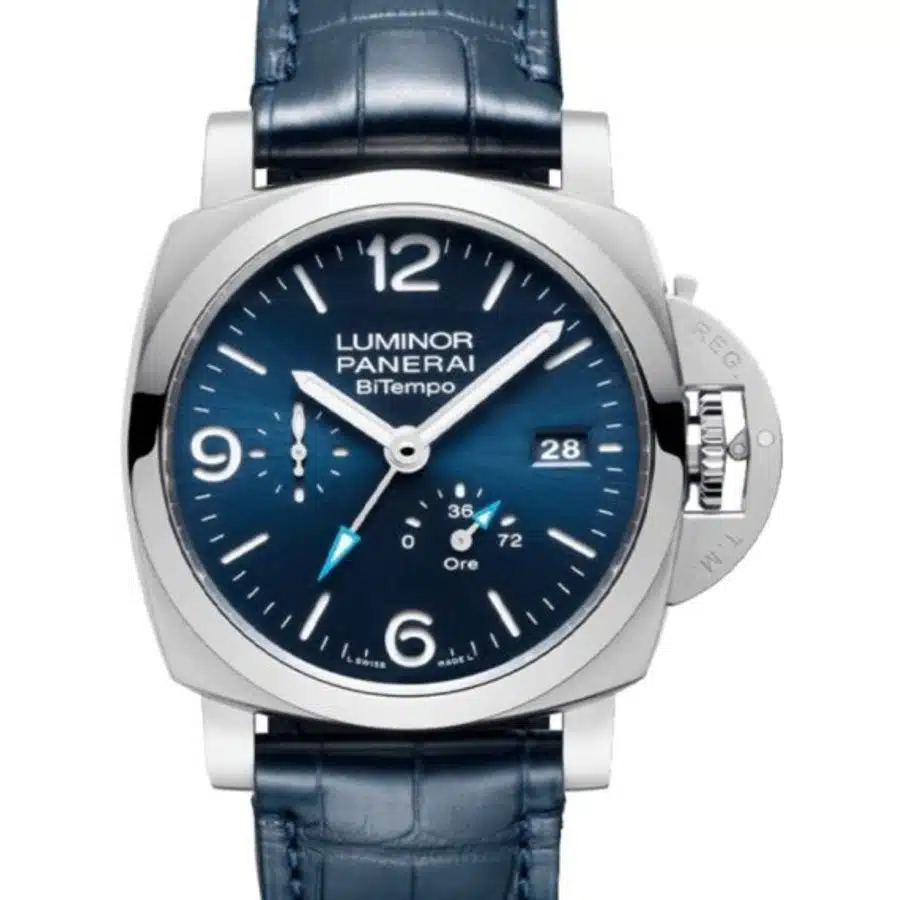 Panerai Luminor BiTempo PAM01361 44mm Stainless steel with Blue Leather Watch Blue Dial 2024