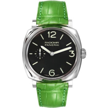 Panerai Radiomir 42mm PAM00574 Stainless Steel With Green Leather Watch Black Dial