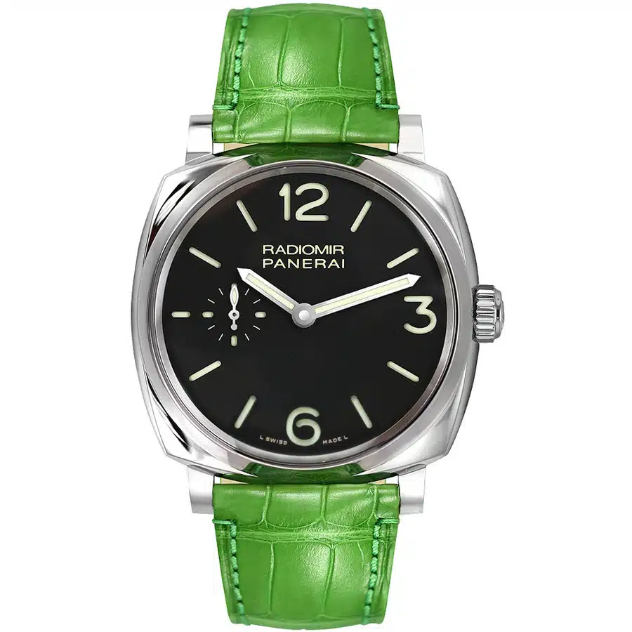 Panerai Radiomir 42mm PAM00574 Stainless Steel With Green Leather Watch Black Dial