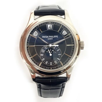 Patek Philippe Annual Calendar 5205G-013 watch, blue dial, black alligator strap