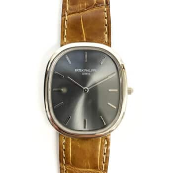 Patek Philippe Golden Ellipse 3738G-100 White Gold With Brown Leather Watch Grey Dial