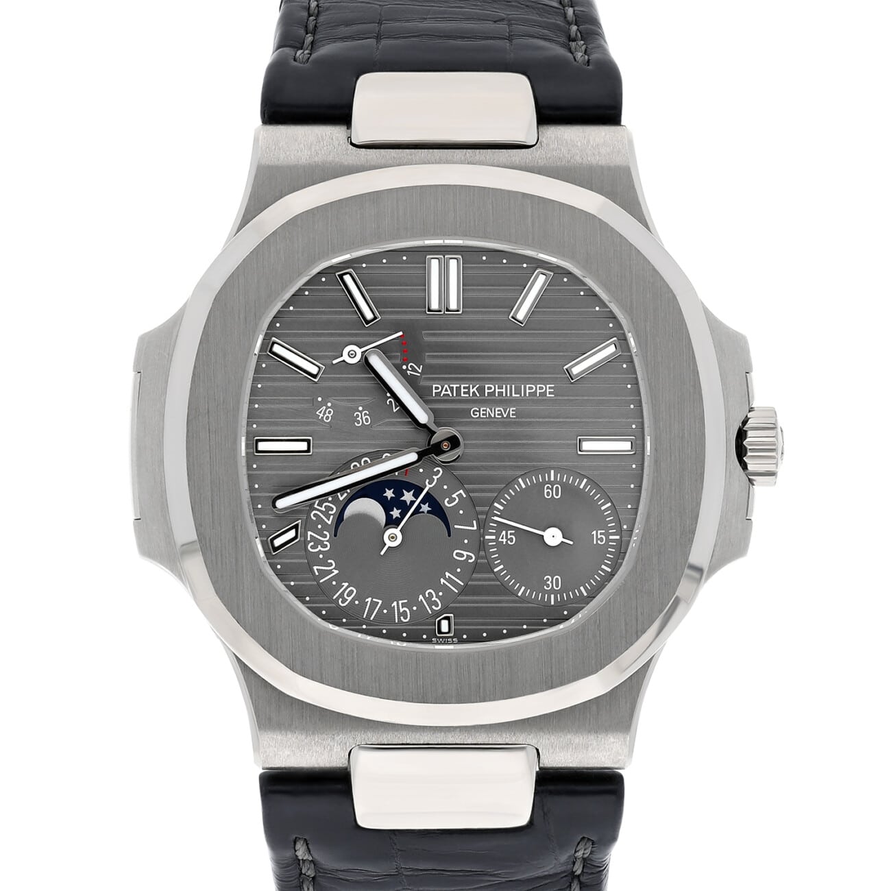 Patek Philippe Nautilus 5712G-001 Moonphase White Gold Mens Watch Grey Dial