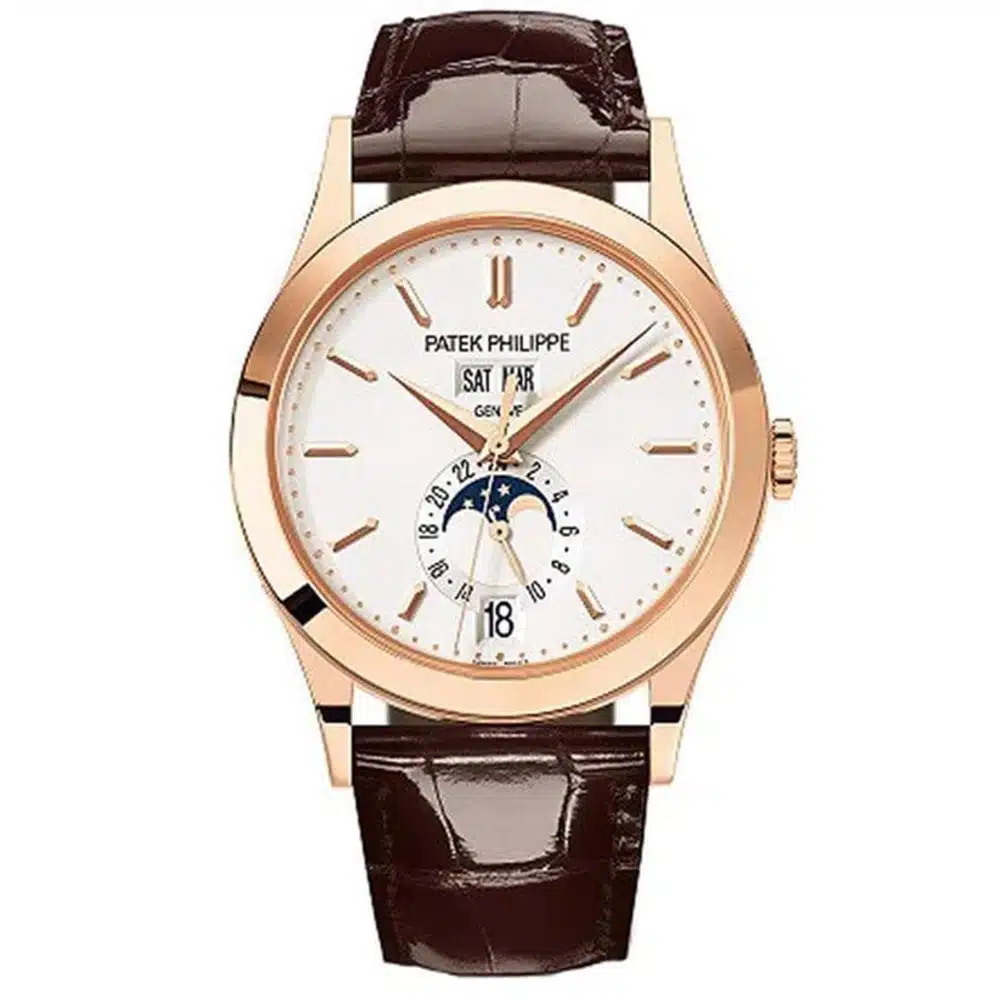 Patek Philippe Complications Annual Calendar 38.5mm 5396R-011 Rose Gold with Brown Leather Watch Silver Dial