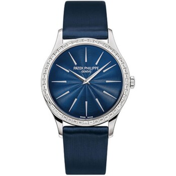 Patek Philippe Ladies Calatrava 33mm 4897/300G-001 White Gold With Blue Satin Watch Blue Dial 2017
