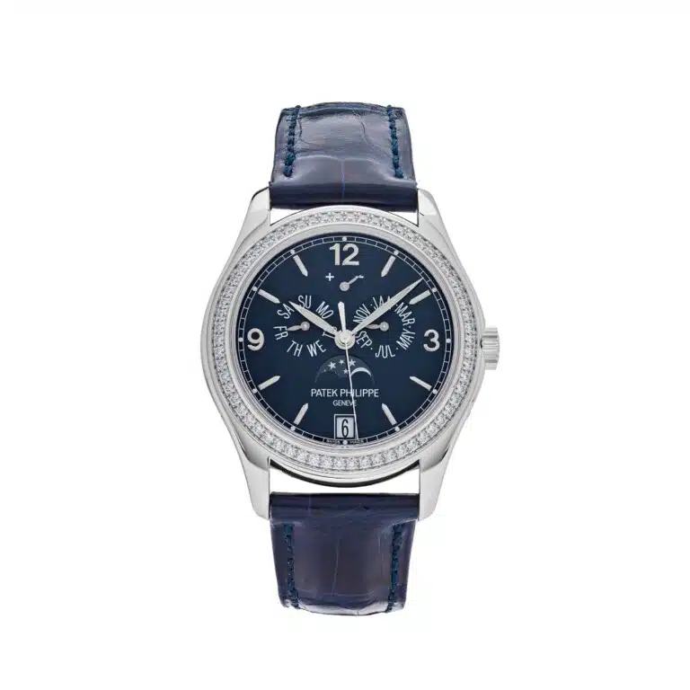 Patek Philippe Complications Ladies Annual Calendar 5147G-001 White Gold Watch with Blue Leather Blue Dial
