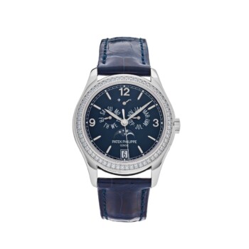 Patek Philippe Complications Ladies Annual Calendar 5147G-001 White Gold Watch with Blue Leather Watch Blue Dial