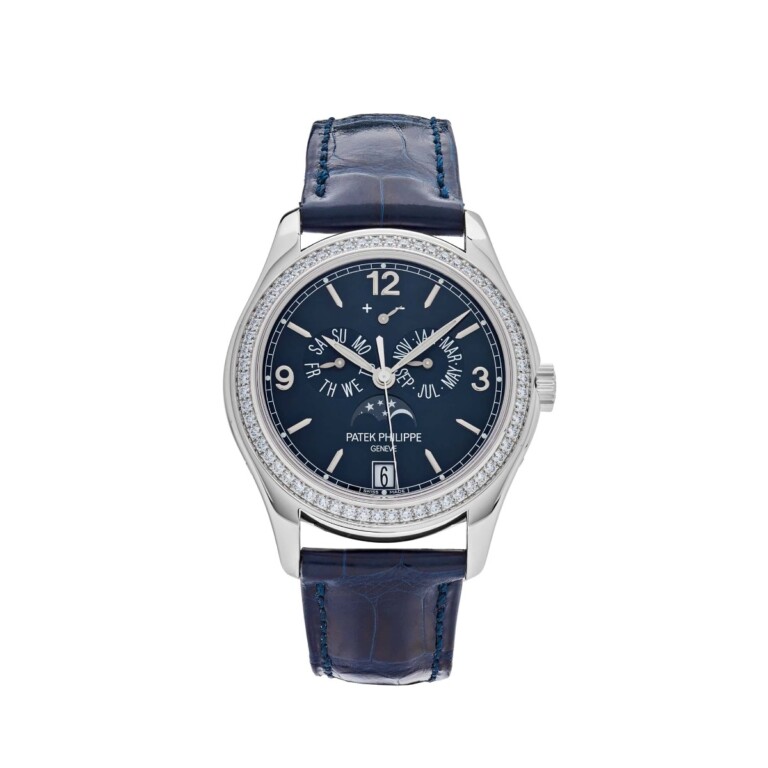 Patek Philippe Complications Ladies Annual Calendar 5147G-001 White Gold Watch with Blue Leather Watch Blue Dial