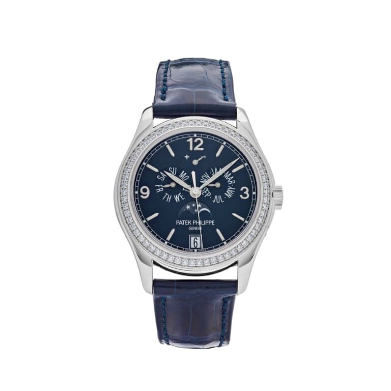 Patek Philippe Annual Calendar 5147G-001 white gold diamond bezel watch