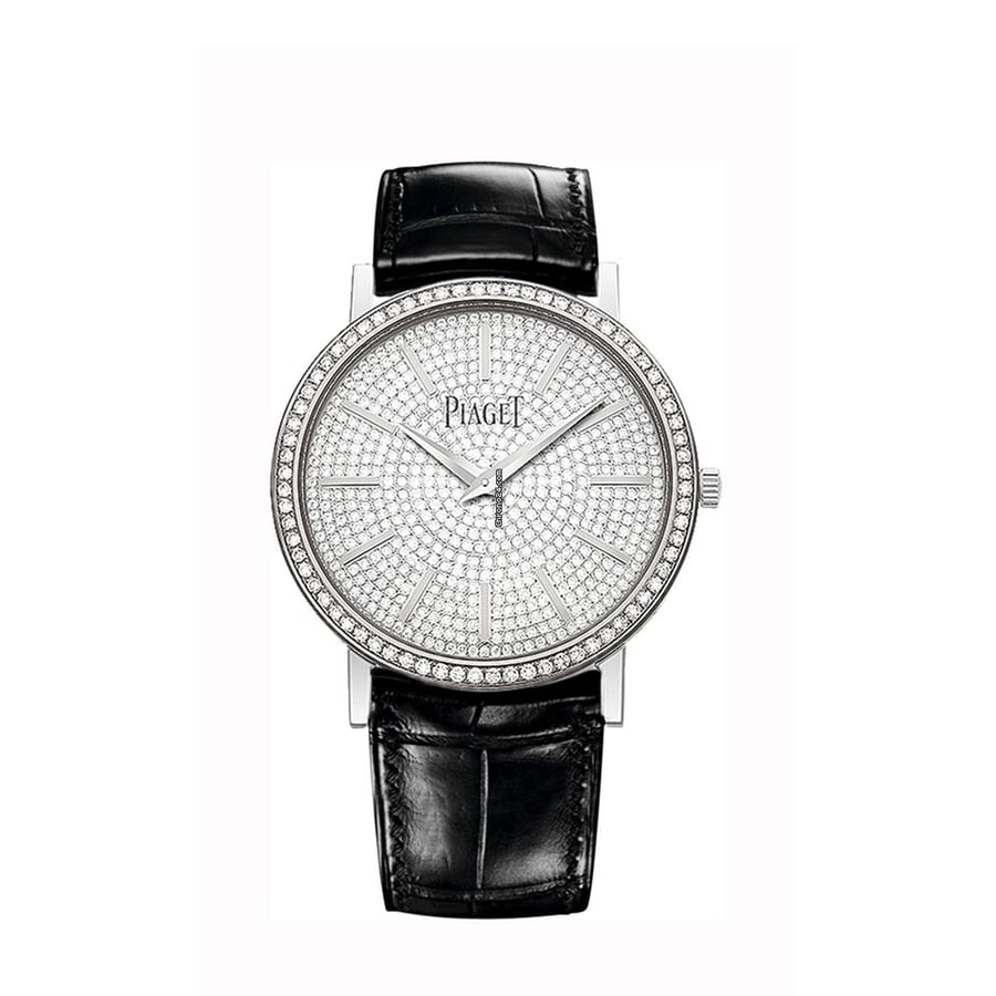 Piaget Altiplano 34mm G0A36128 White Gold with Black Crocodile Leather Watch Pave Diamond Dial 2018