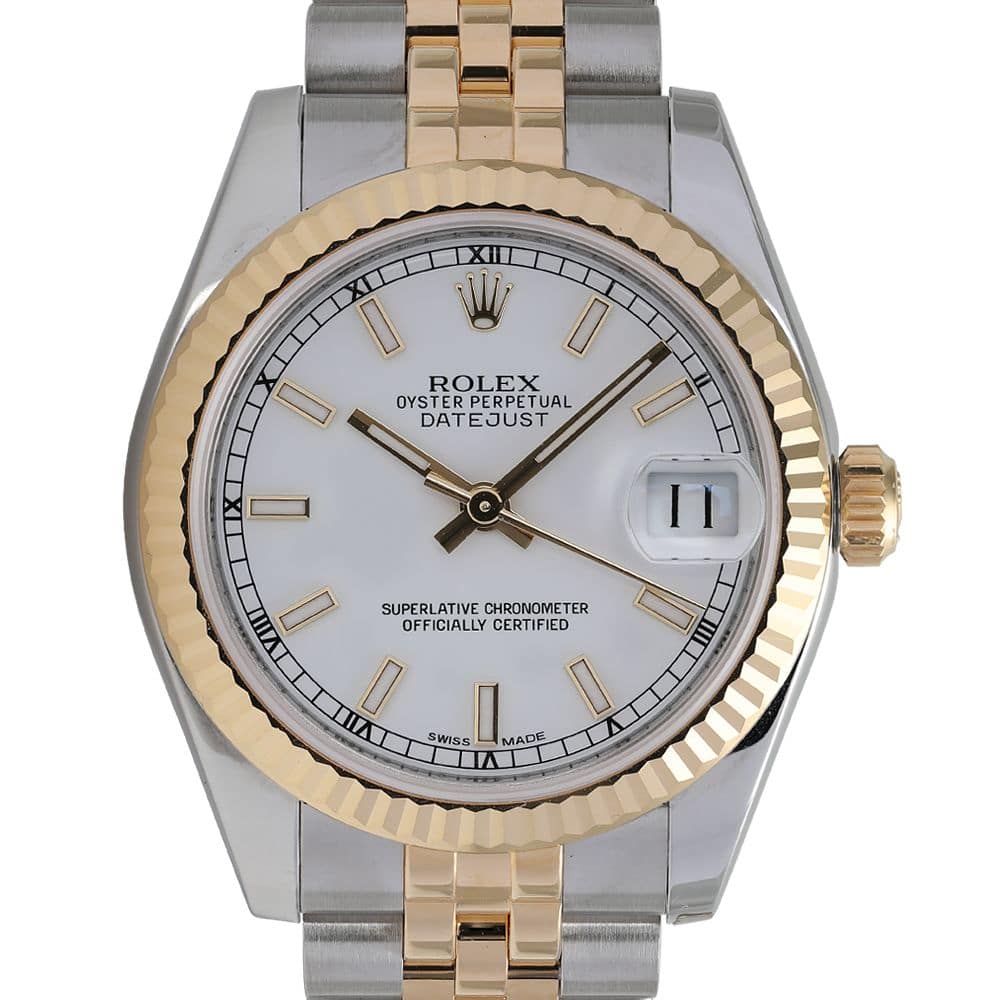 Rolex Datejust 36mm White Stick Dial 116233 Stainless Steel With Yellow Gold Watch