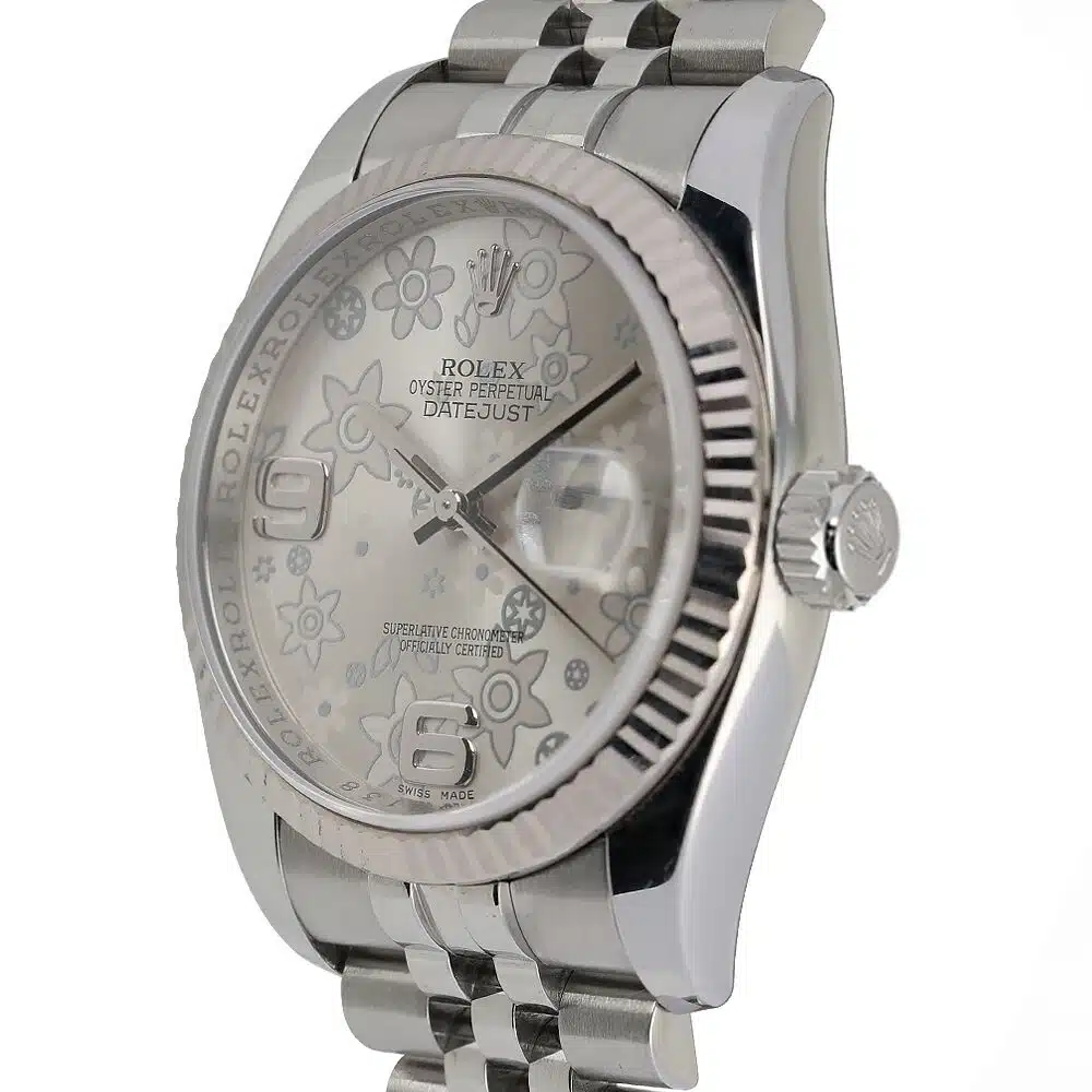 Rolex Datejust 36mm 116234 Steel & White Gold Watch Silver Flower Dial – image 2