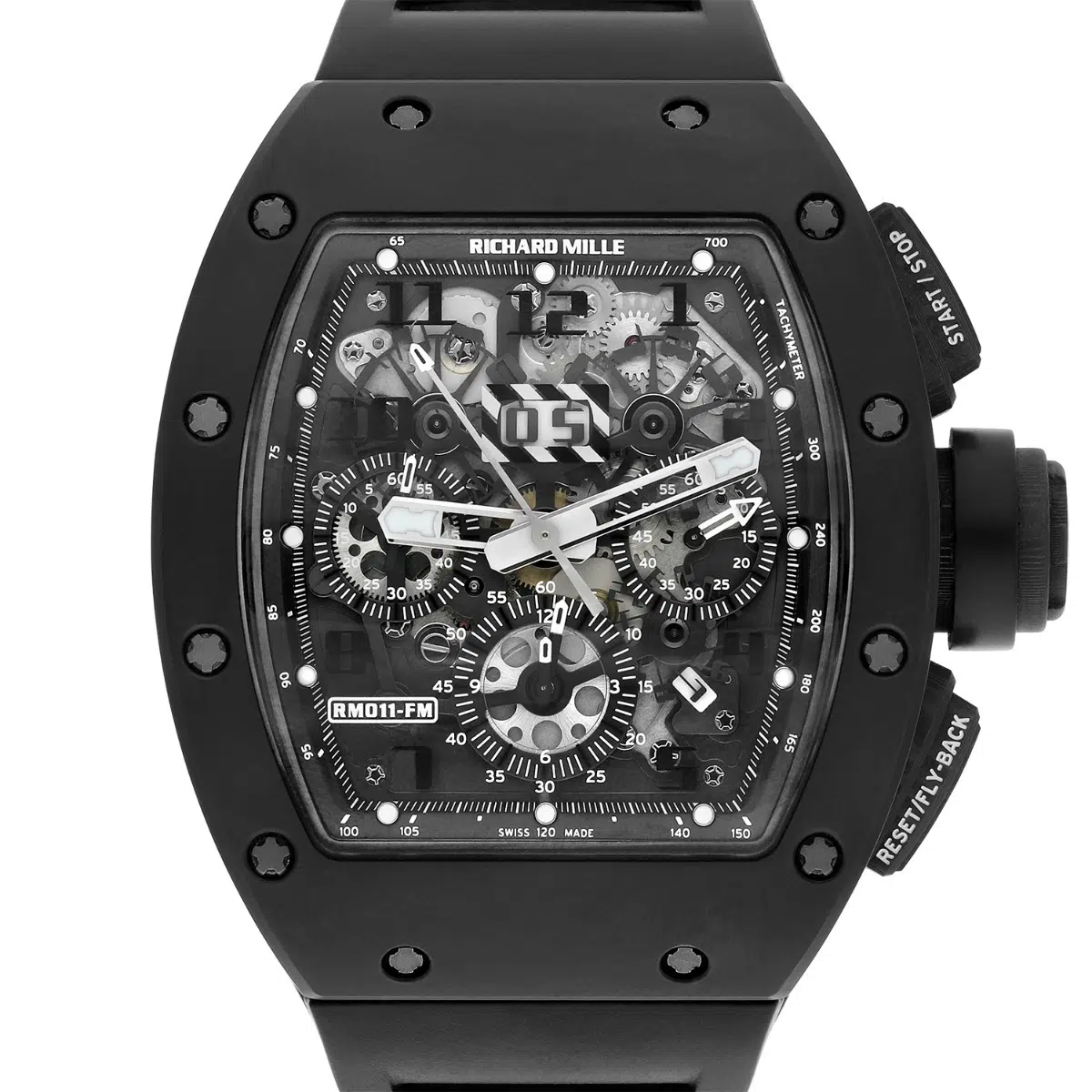 Richard Mille RM 011 Black Phantom PVD Ceramic Carbon Rubber Watch Complete