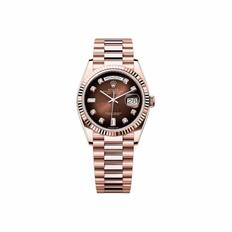 Rolex Day Date 36mm 128235-0037 Rose Gold with Brown ombré Diamond Dial Watch 2024