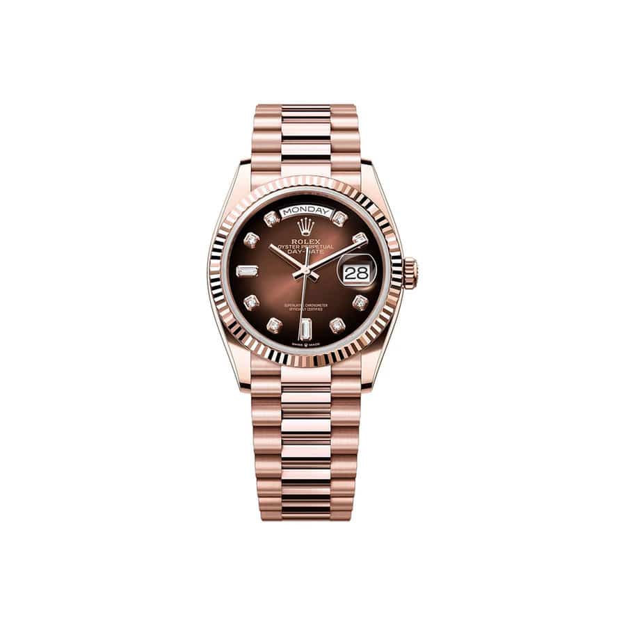 Rolex Day Date 36mm 128235-0037 Rose Gold with Brown ombré Diamond Dial Watch 2024