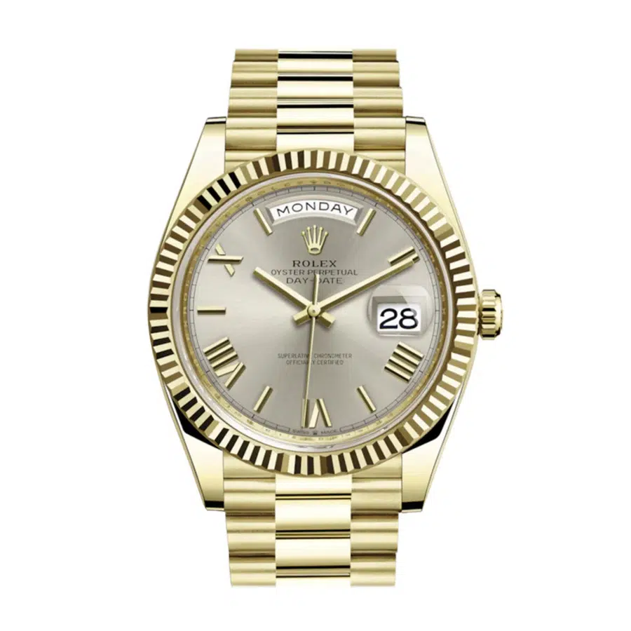 Rolex Day-Date Silver Roman Dial 228238 Yellow Gold Watch MINT 2021