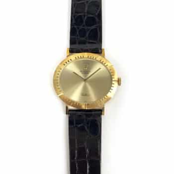 Rolex Cellini 4083 Yellow Gold With Black Leather Watch Champagne Dial