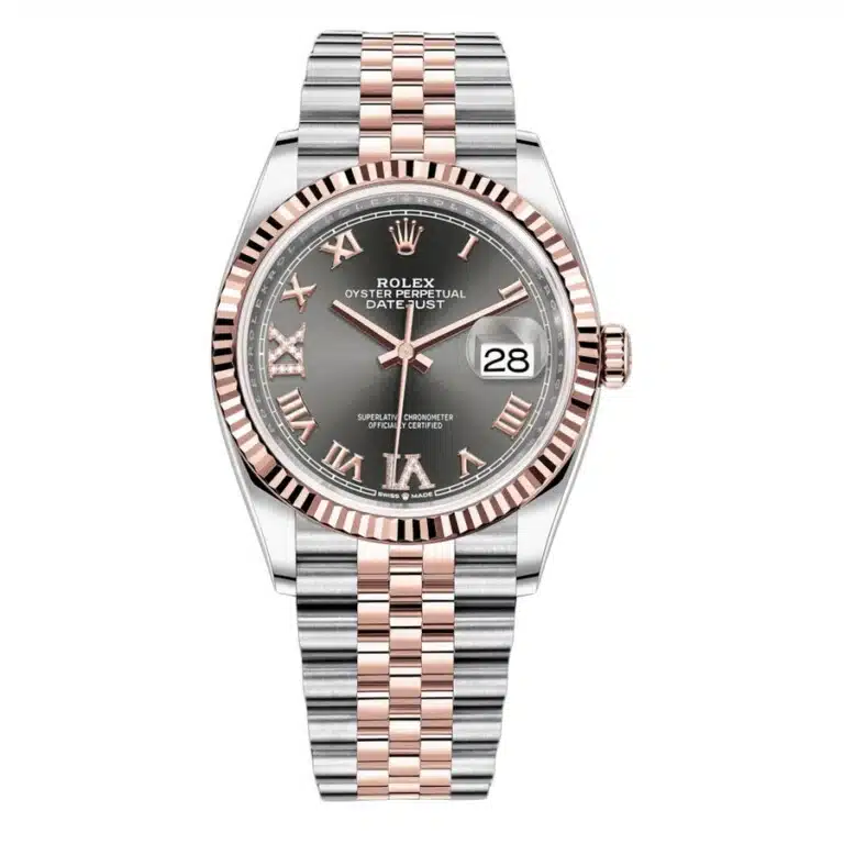 Rolex Datejust 126231-0023 36MM Stainless Steel & Rose Gold with Slate Roman Pave 6 and 9 Watch