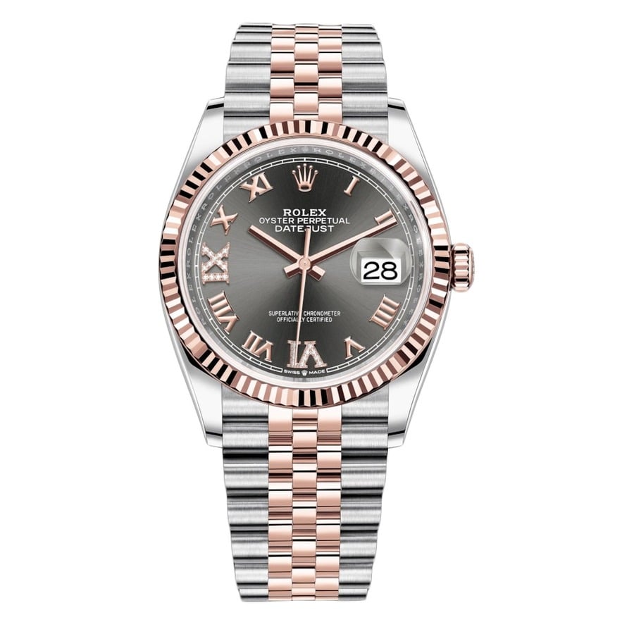 Rolex Datejust 126231-0023 36MM Stainless Steel & Rose Gold with Slate Roman Pave 6 and 9 Watch