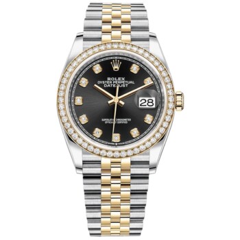 Rolex Datejust 126283rbr-0007 36mm Black Diamond Dial Diamond Bezel Stainless Steel Yellow Gold Watch