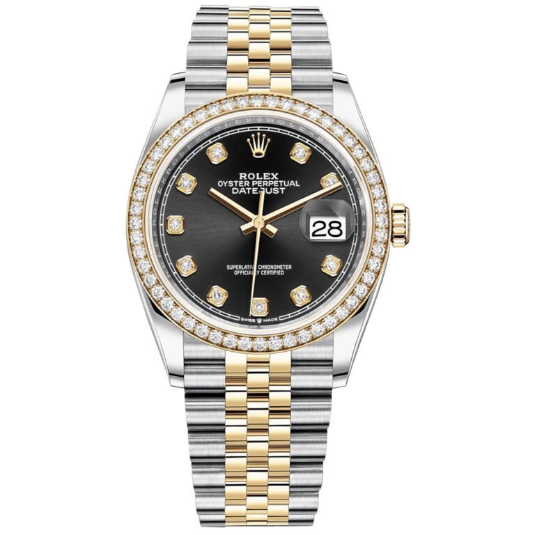 Rolex Datejust 126283rbr-0007 36mm Black Diamond Dial Diamond Bezel Stainless Steel Yellow Gold Watch