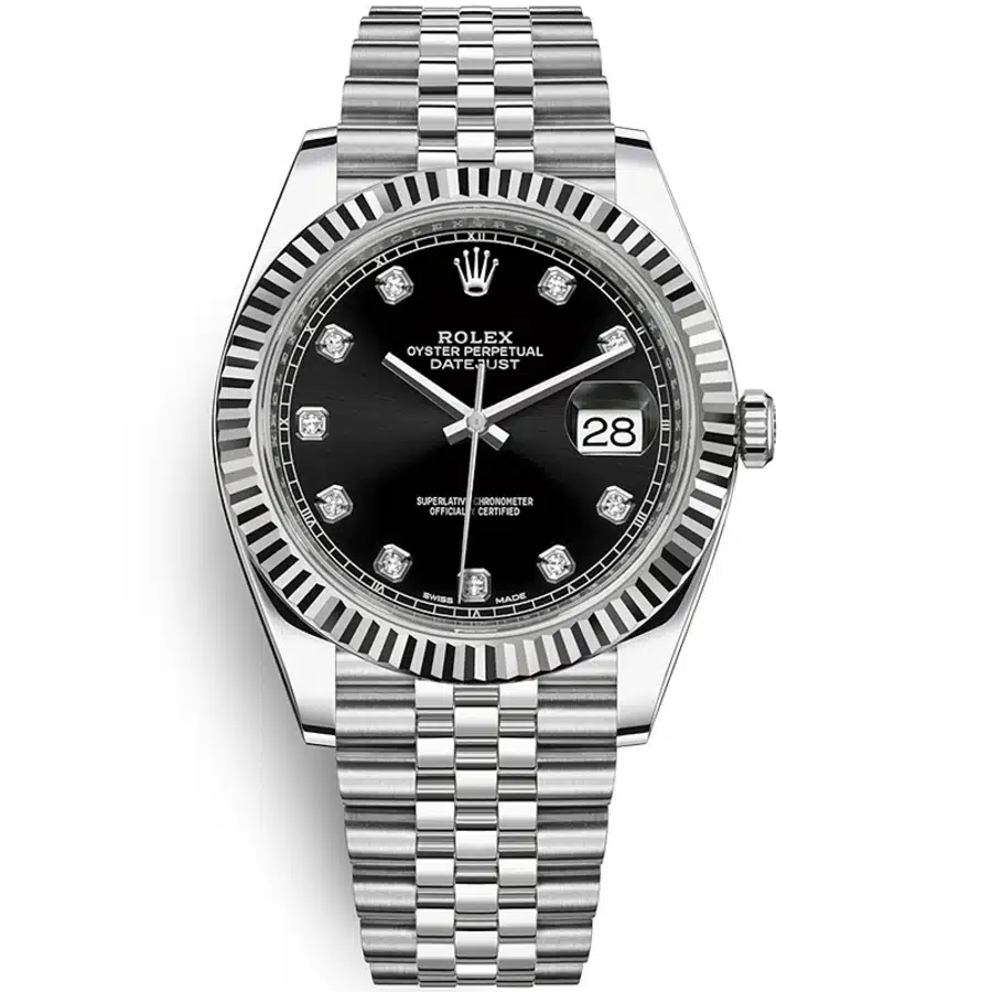 Rolex Datejust 41mm Jubilee 126334 Stainless Steel & White Gold Watch Black Diamond Dial 2023