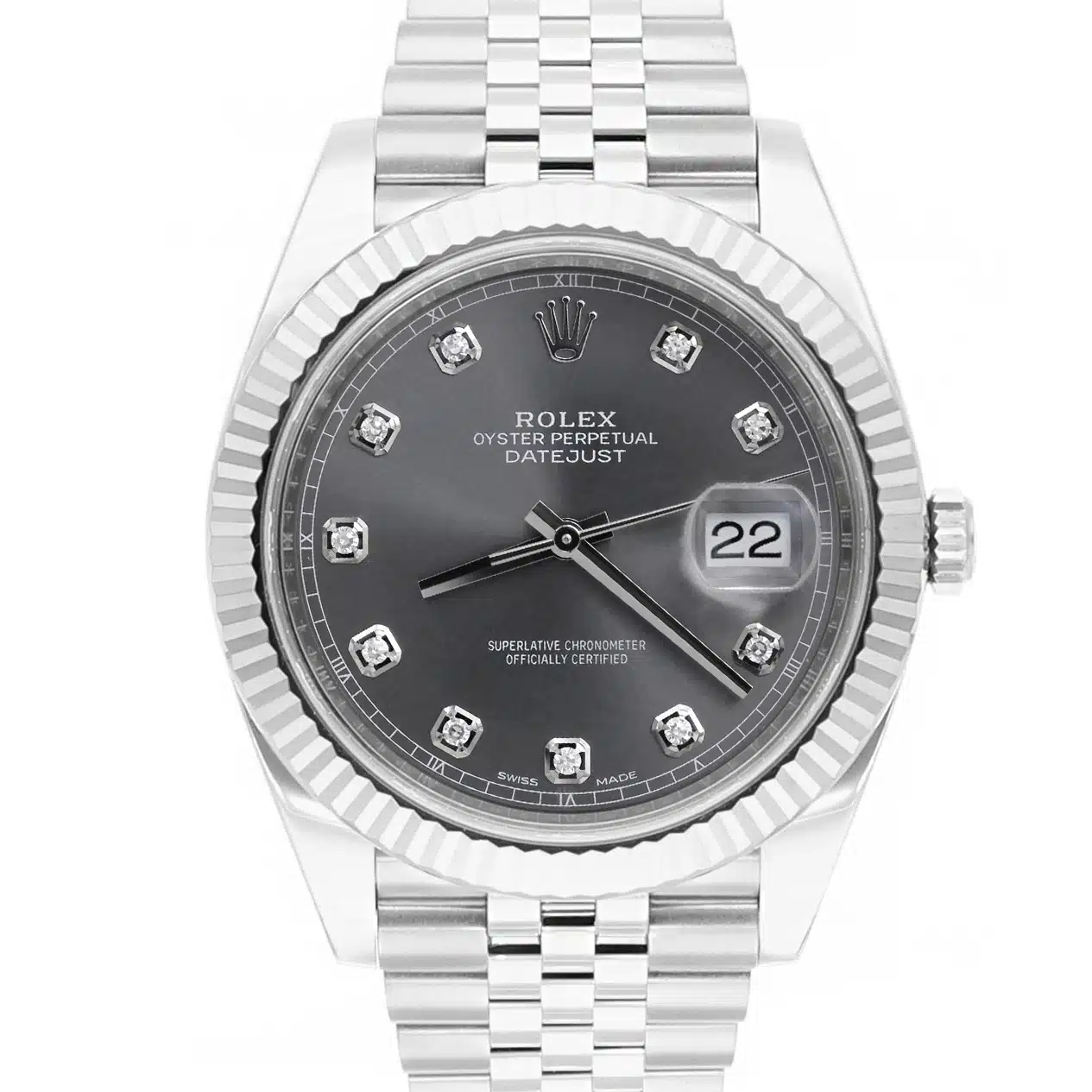 Rolex Datejust 41mm 126334 Rhodium/Grey Diamond Dial Jubilee Bracelet Complete