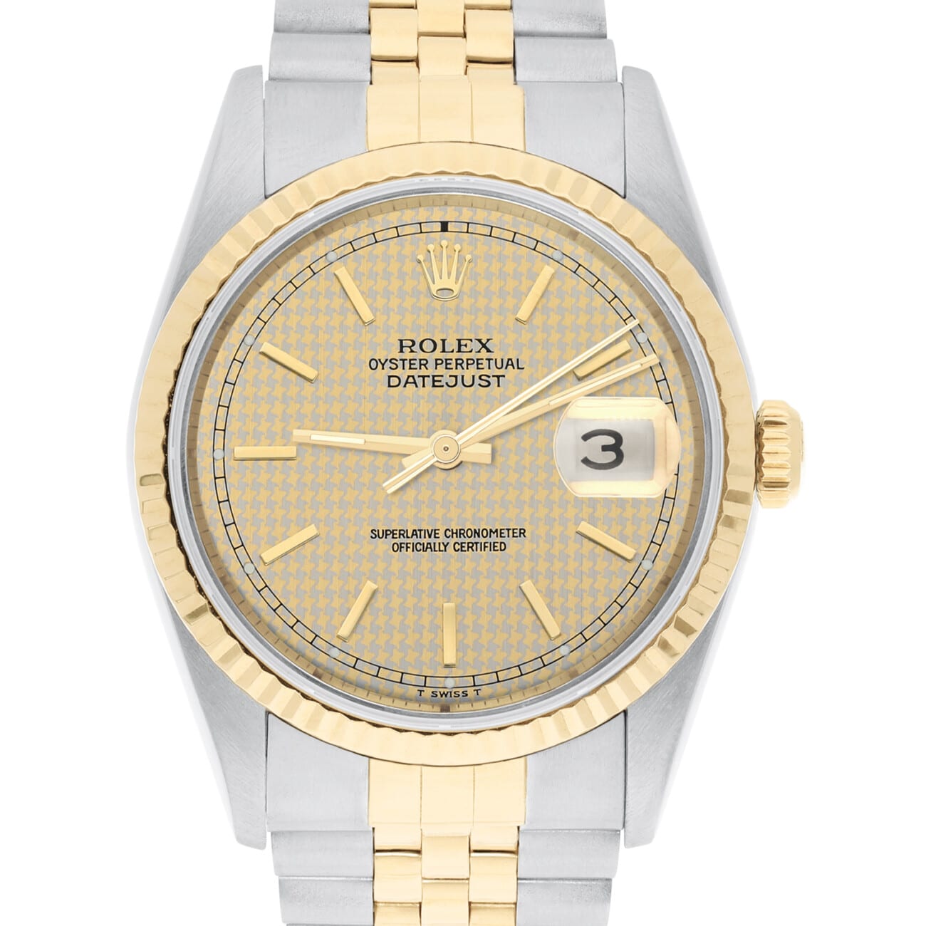 Rolex Datejust 36mm Two Tone Champagne Houndstooth Dial Jubilee 16233 Circa 1994