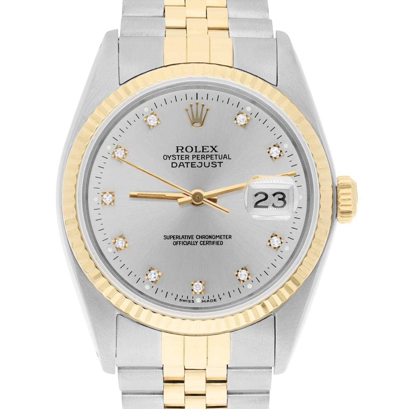Rolex Datejust 36mm Two Tone 16233 Circa 1992 Very Rare C Series Silver Diamond