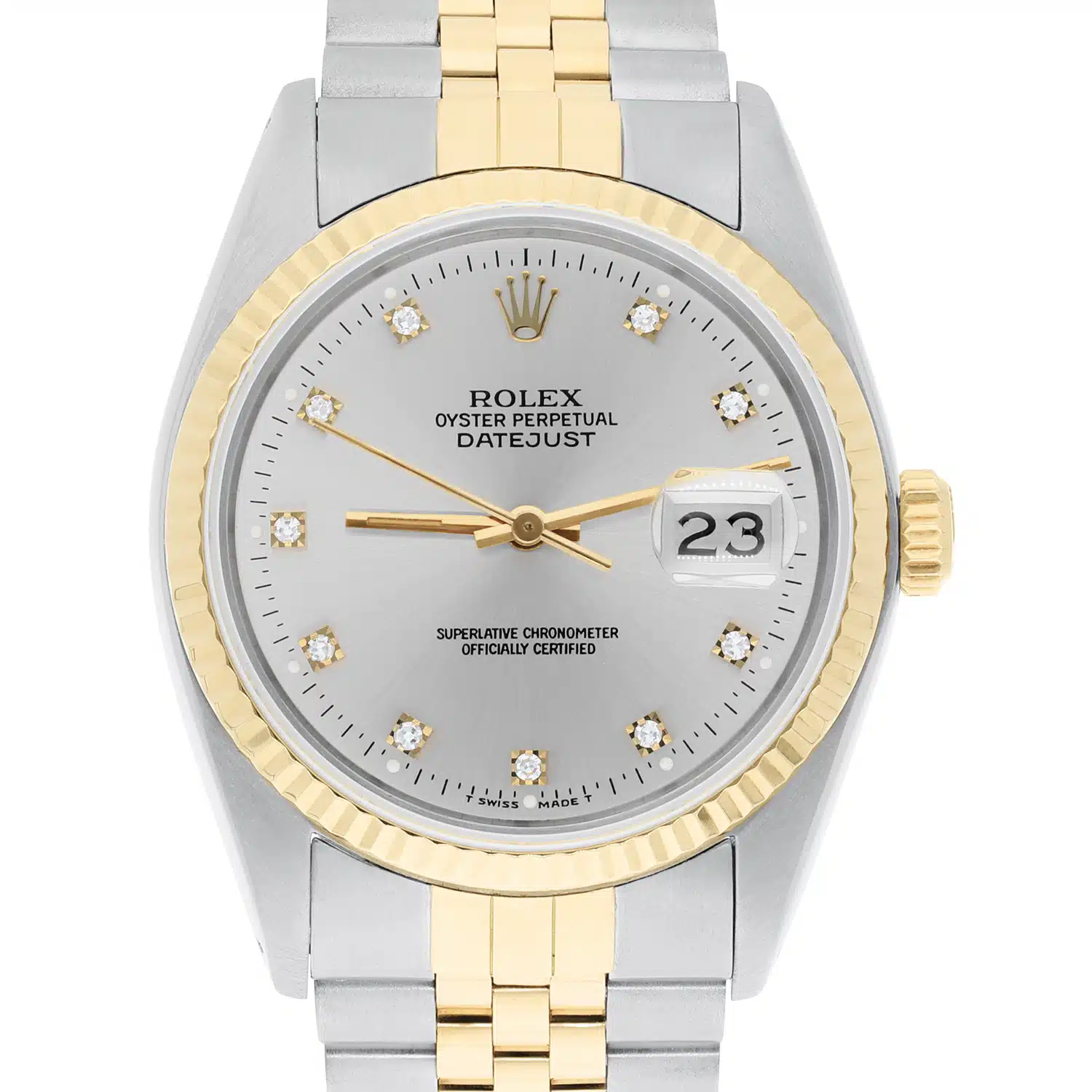 Rolex Datejust 36mm Two Tone 16233 Circa 1992 Very Rare C Series Silver Diamond