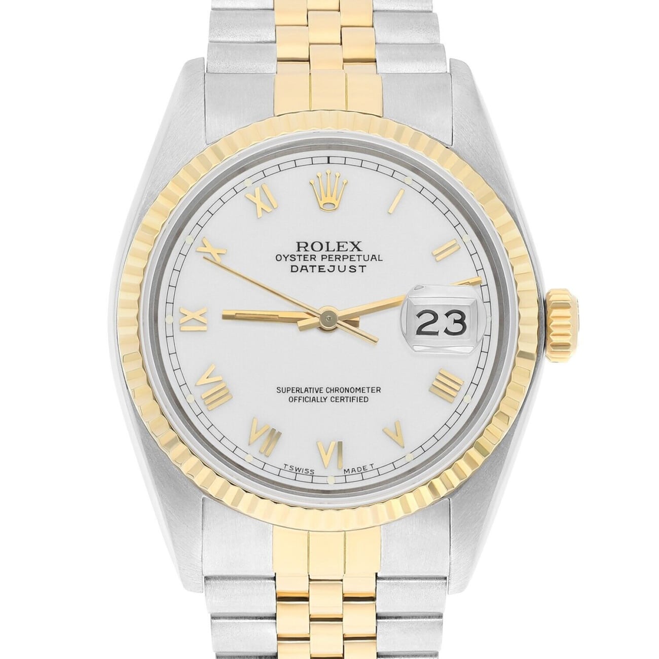 Rolex Datejust 36mm Two Tone White Roman Numeral Dial Jubilee 16233 Circa 1990