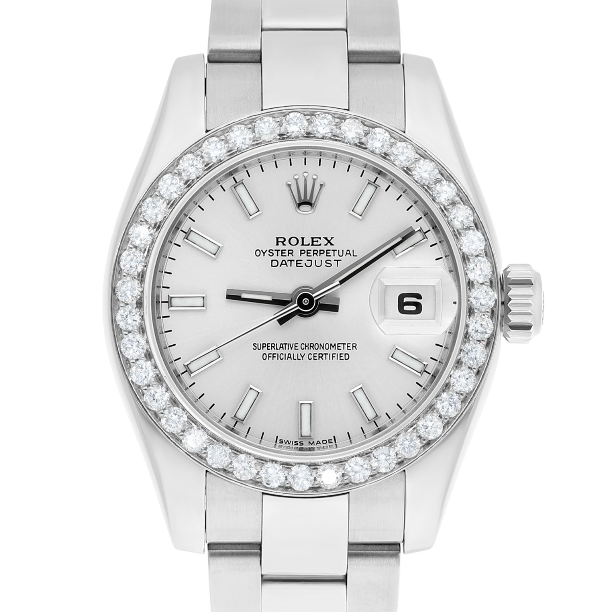 Rolex Datejust 179160 26 mm Silver Index Dial Diamond Bezel Oyster Band Steel Watch
