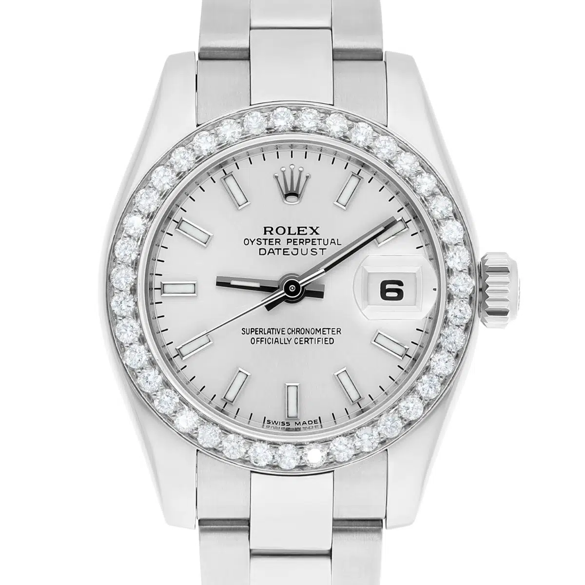 Rolex Datejust 179160 26 mm Silver Index Dial Diamond Bezel Oyster Band Steel Watch