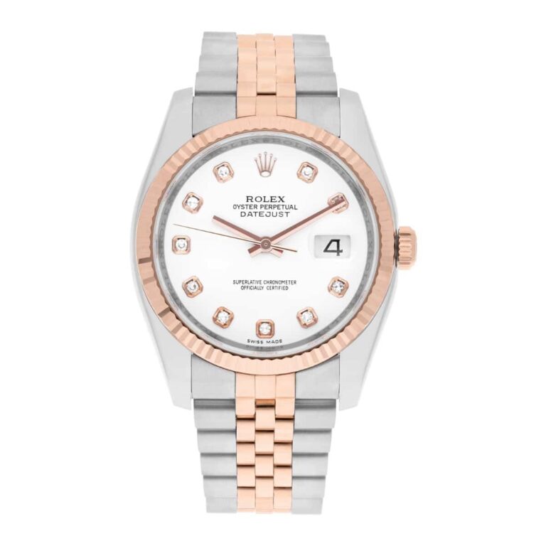 Rolex Datejust 36mm 116231-0060 White Diamond Dial Rose Gold & Stainless Steel Watch