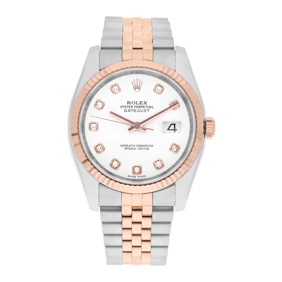 Rolex Datejust 36mm 116231-0060 White Diamond Dial Rose Gold & Stainless Steel Watch