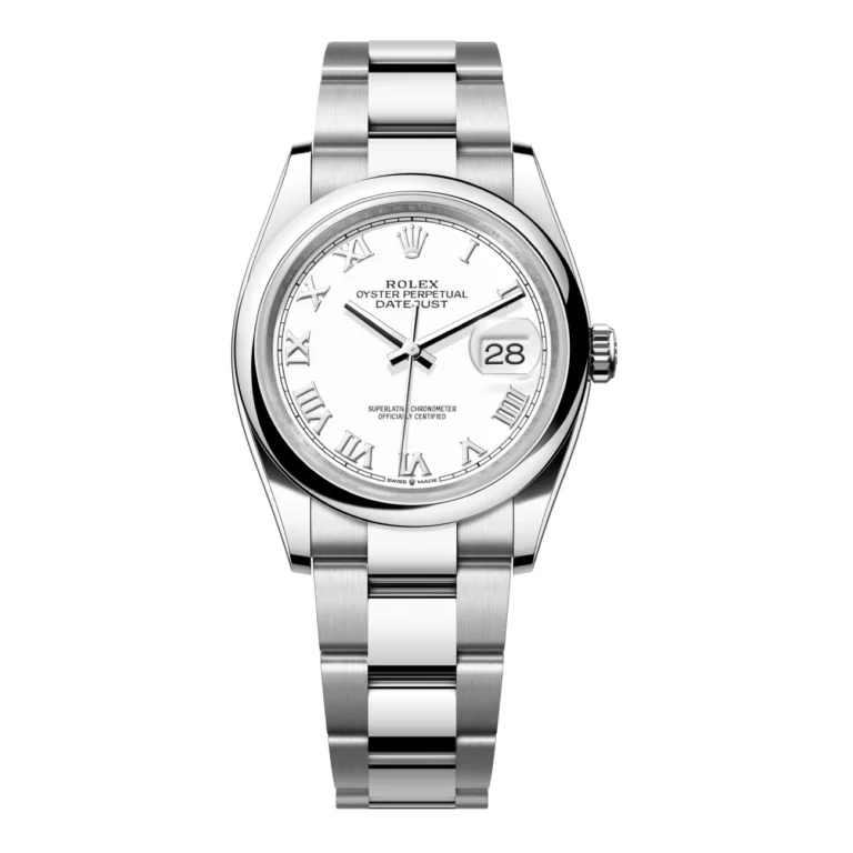 Rolex Steel Datejust 36 Domed Bezel 126200-0008 White Roman Dial Oyster Bracelet Watch 2024
