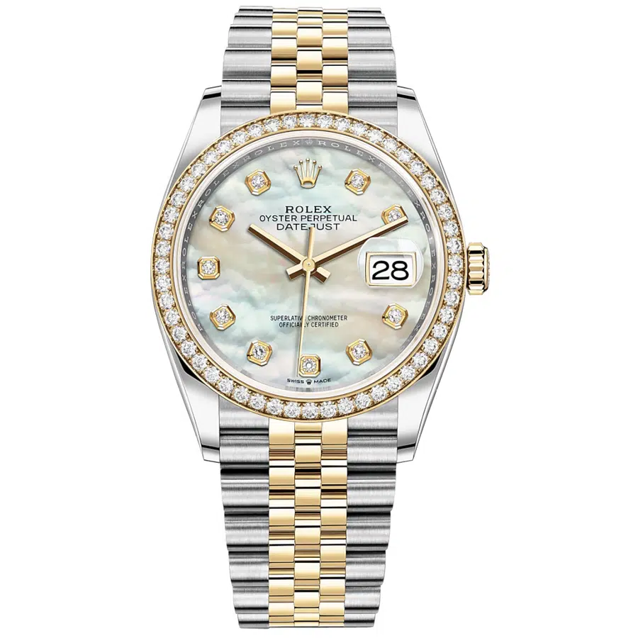 Rolex Datejust 36mm Jubilee 126283rbr-0009 Steel & Yellow Gold Watch Mother-of-Pearl Diamond Dial