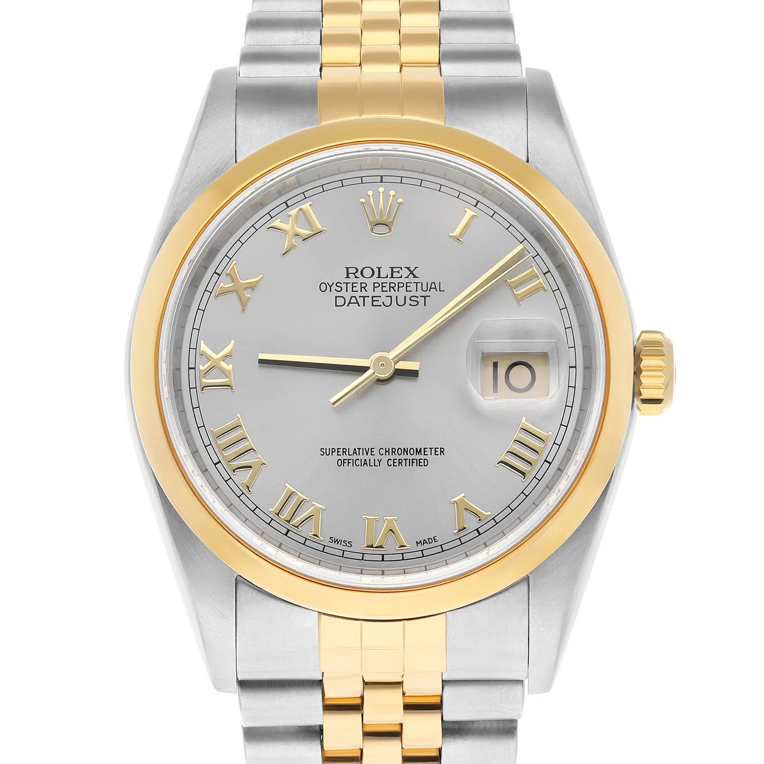 Rolex Datejust 36 Steel & Gold 16203 Silver Roman Jubilee Complete 2003