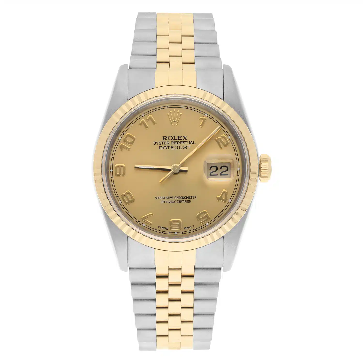Rolex Datejust 36mm Two Tone Champagne Arabic Dial Jubilee 16233 Circa 1994