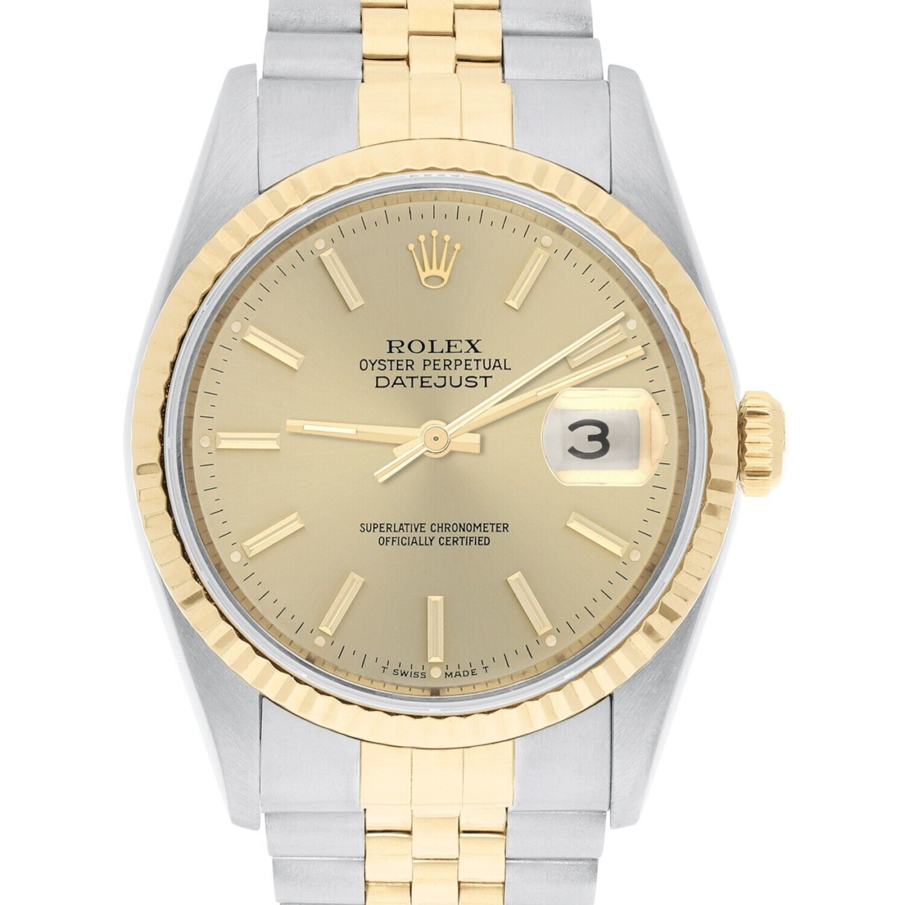 Rolex Datejust 36mm Two Tone Champagne Index Dial Jubilee 16233 Circa - 2000