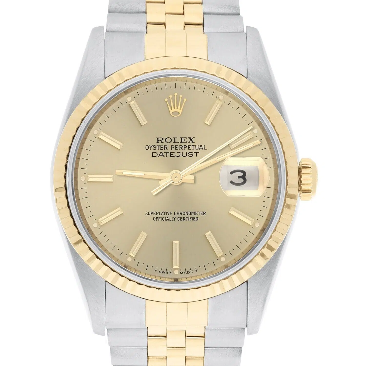 Rolex Datejust 36mm Two Tone Champagne Index Dial Jubilee 16233 Circa - 2000