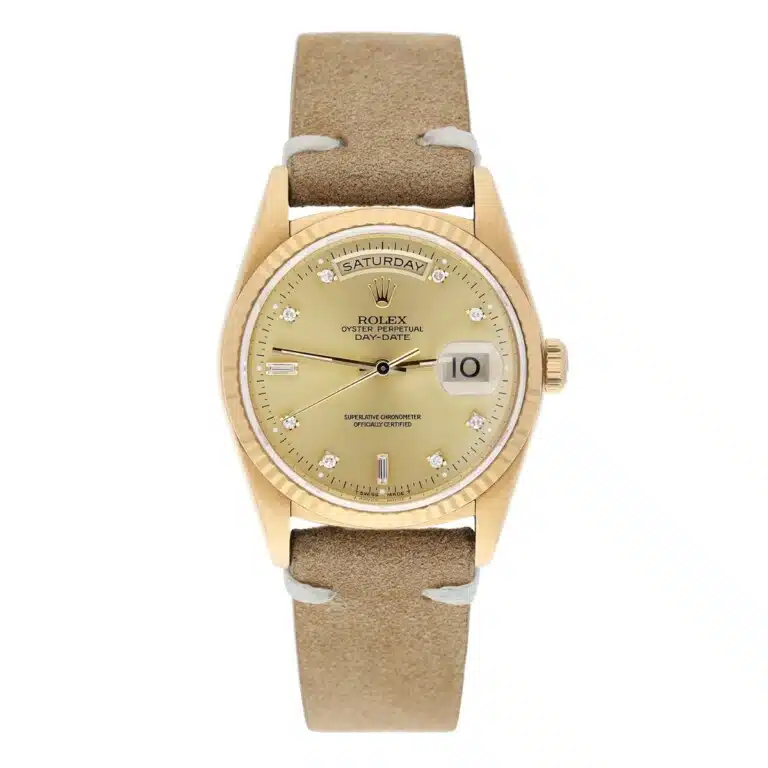 Rolex Day-Date 36mm 18238 18K Yellow Gold Watch Fluted Bezel Champagne Diamond